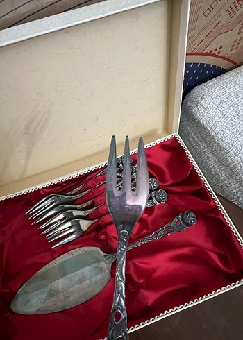 Solingen antika gümüş kaplama pasta seti - Görsel 5