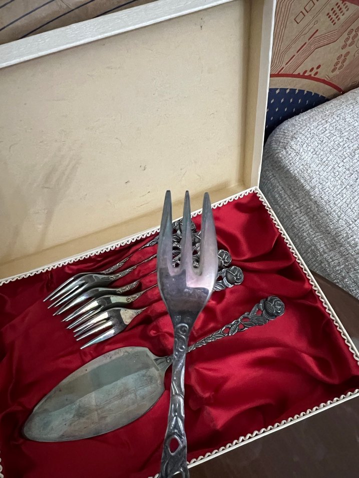 Solingen antika gümüş kaplama pasta seti - Görsel 5