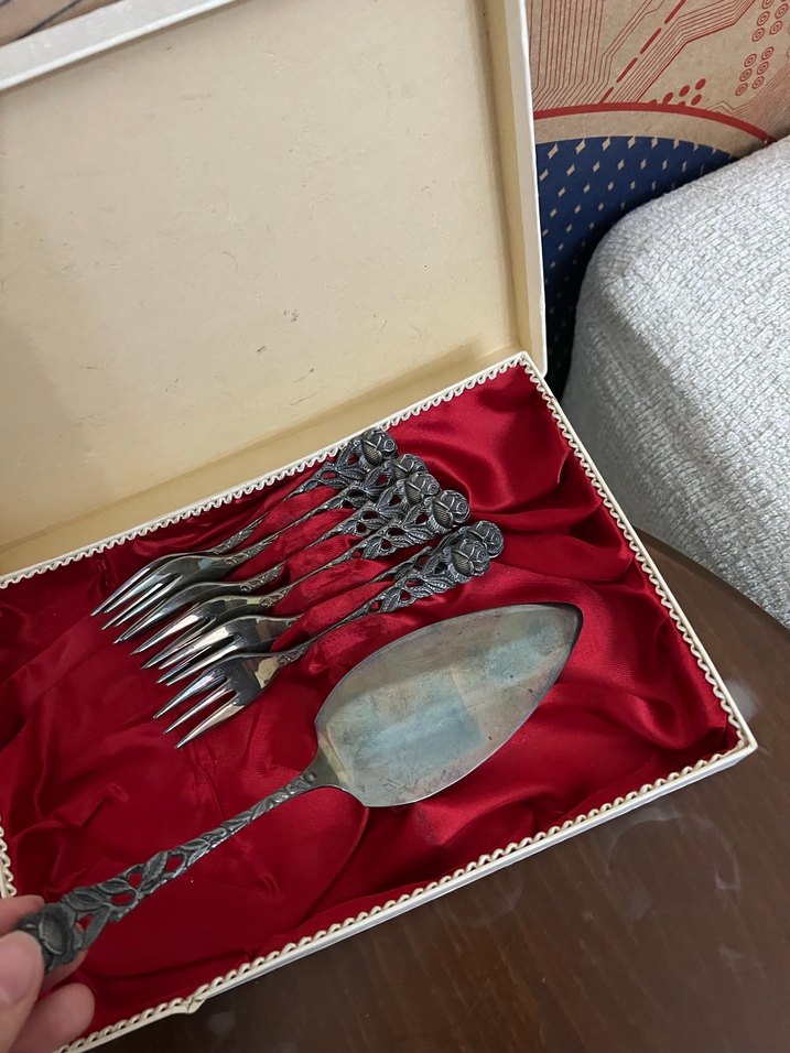 Solingen antika gümüş kaplama pasta seti - Görsel 4