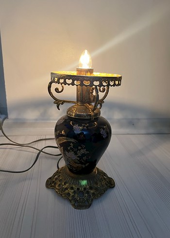 Koyu Renkli Altın Detaylı pirinç porselen antika abajur - Görsel 2