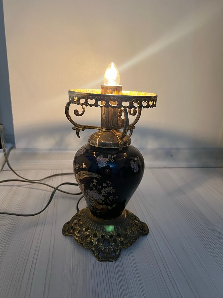 Koyu Renkli Altın Detaylı pirinç porselen antika abajur - Görsel 2