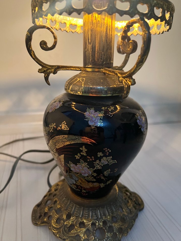 Koyu Renkli Altın Detaylı pirinç porselen antika abajur - Görsel 3