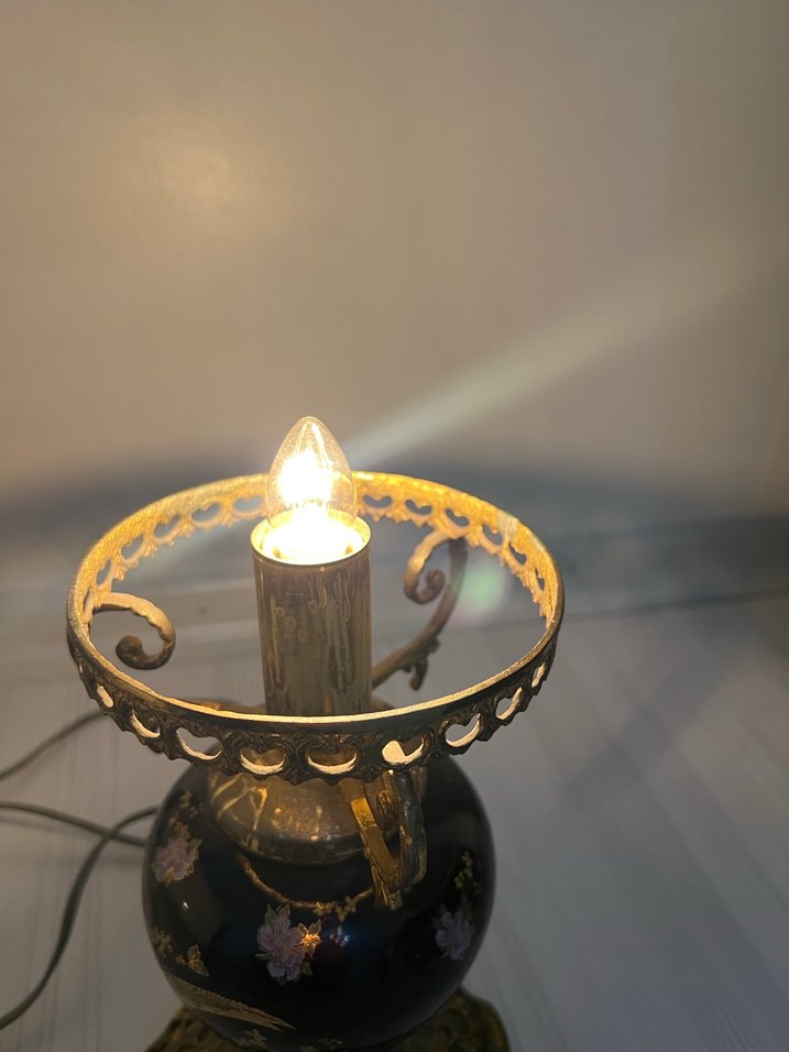 Koyu Renkli Altın Detaylı pirinç porselen antika abajur - Görsel 4