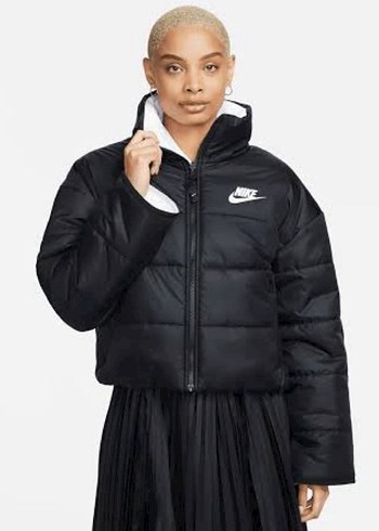 Siyah Nike Şişme Kadın Mont Yüksek Yaka