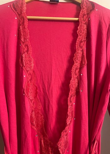 Nakışlı pembe Bohem Uzun Kadın Sabahlık - Görsel 6