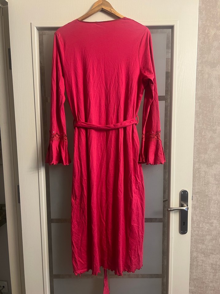 Nakışlı pembe Bohem Uzun Kadın Sabahlık - Görsel 5