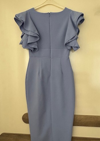 Mavi Drapeli V Yaka Midi Mezuniyet Elbisesi - Görsel 2