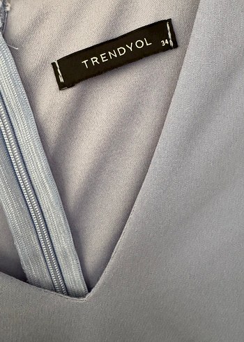 Mavi Drapeli V Yaka Midi Mezuniyet Elbisesi - Görsel 4