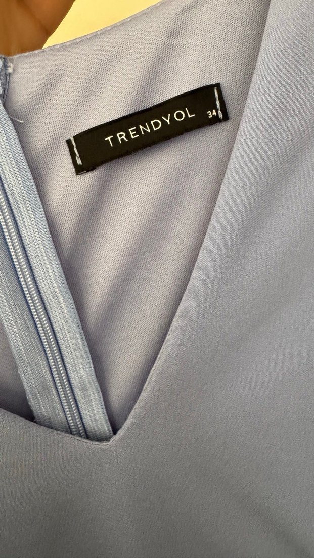 Mavi Drapeli V Yaka Midi Mezuniyet Elbisesi - Görsel 4