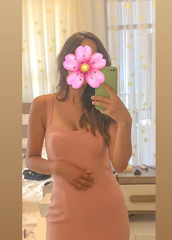 Atölye no6 Pudra renk midi boy  Kokteyl Elbisesi - Görsel 2