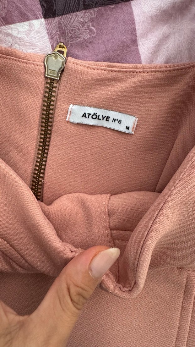 Atölye no6 Pudra renk midi boy  Kokteyl Elbisesi - Görsel 5