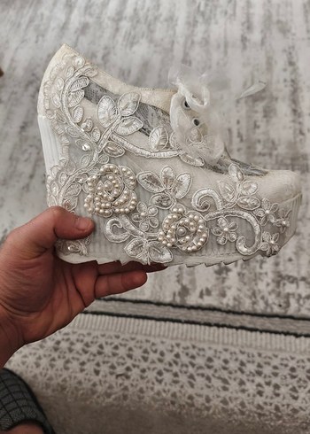 Beyaz Dantel Detaylı Bohem Gelin  Ayakkabısı - Görsel 5