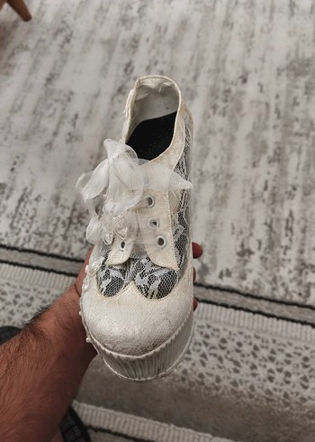 Beyaz Dantel Detaylı Bohem Gelin  Ayakkabısı - Görsel 6