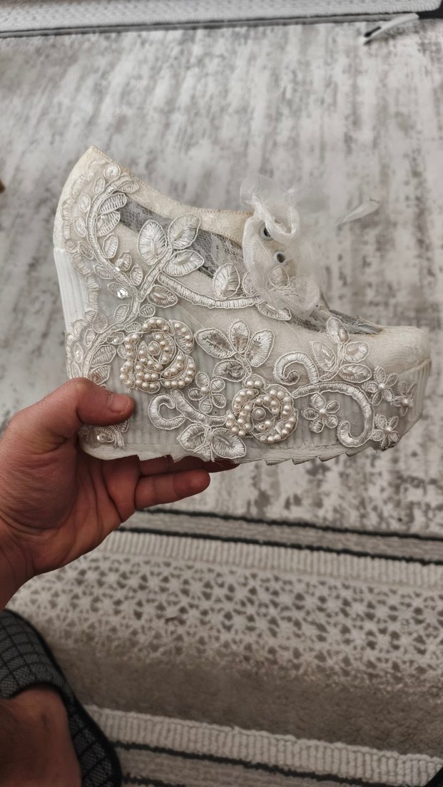 Beyaz Dantel Detaylı Bohem Gelin  Ayakkabısı - Görsel 5