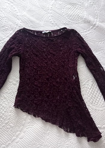 Bordo Dantel Detaylı Uzun Kollu Kadın Bluz