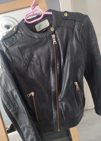 s Beden siyah Renk Kadın Siyah Deri Biker Ceket