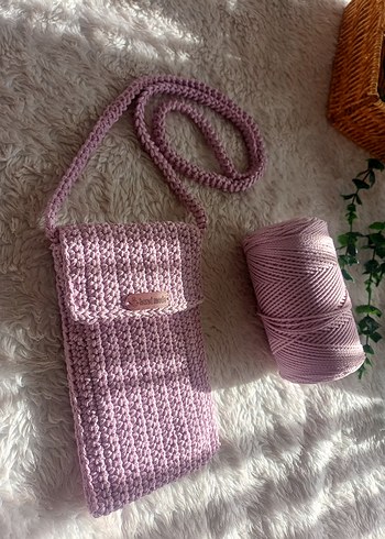 Pembe Örgü Kadın telefon Çapraz Çanta