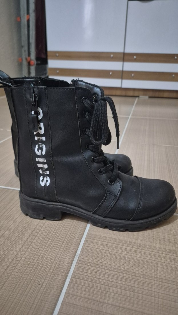 çocuk Siyah Deri Goth Botlar - Görsel 2