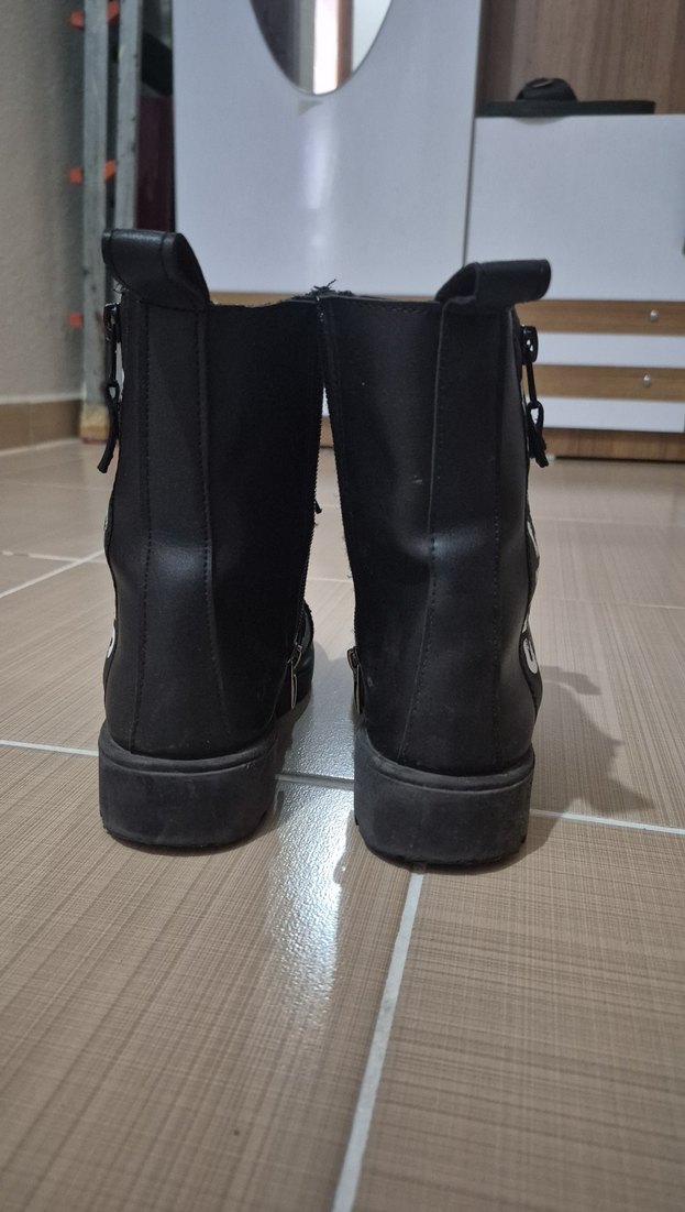 çocuk Siyah Deri Goth Botlar - Görsel 5