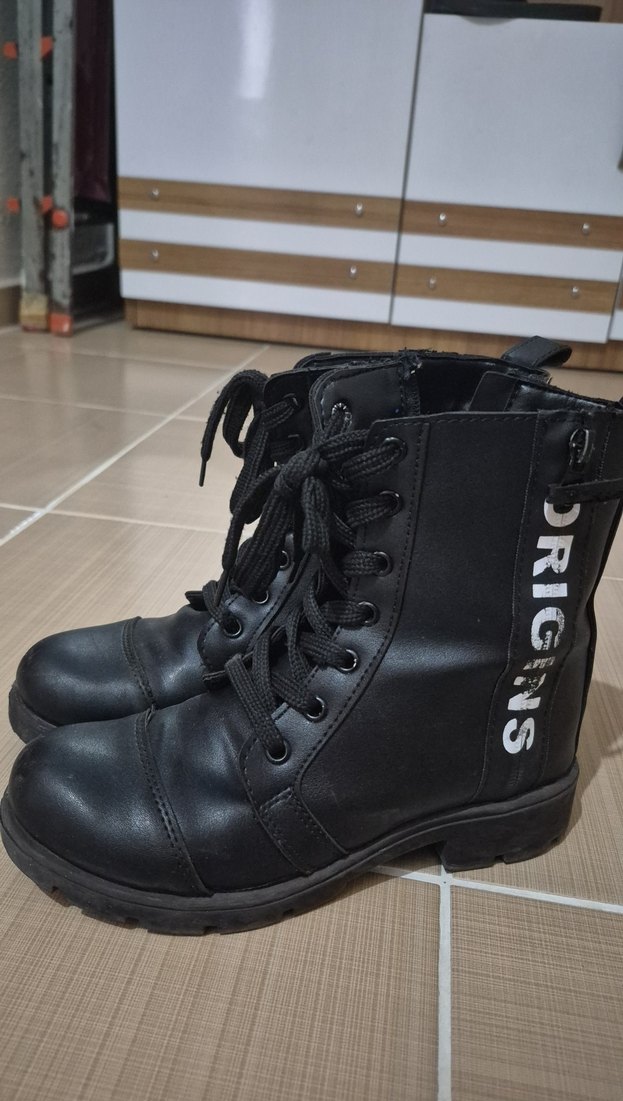 çocuk Siyah Deri Goth Botlar - Görsel 3