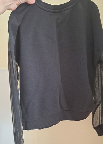 m Beden siyah Renk Kız Siyah Mickey Baskılı Tül Kollu Sweatshirt