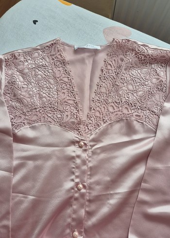 Diğer Vintage Pudra Pembe Uzun Kollu Saten Pijama Takımı