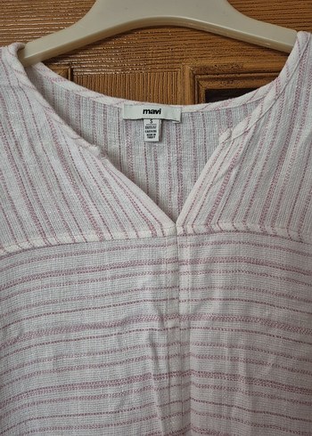 Bej Kadın Keten V Yaka Salaş Gömlek - Görsel 2