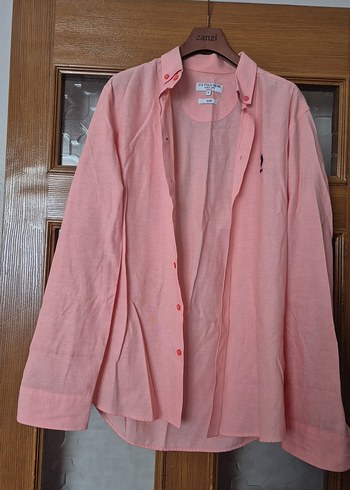 Pembe Keten Uzun Kollu Erkek Gömlek