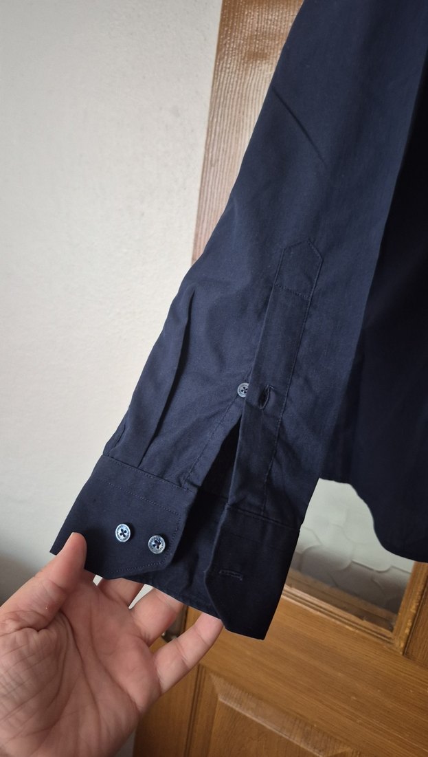 Düğmeli Lacivert Keten Erkek Gömlek - Görsel 4