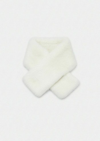 Beyaz Kürk Detaylı Kadın Atkı - Görsel 2