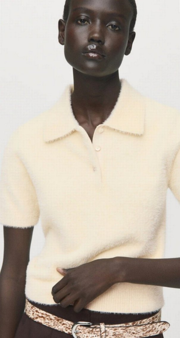 Bej Kısa Kollu Triko Kadın Kazak - Görsel 2