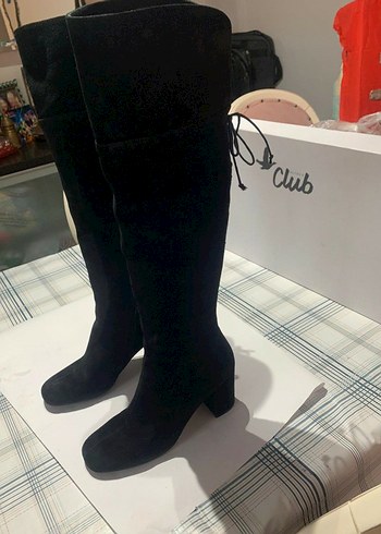 Siyah Süet Dizüstü Fermuarlı Topuklu Çizme - Görsel 3