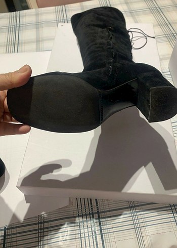 Siyah Süet Dizüstü Fermuarlı Topuklu Çizme - Görsel 6