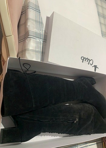 Siyah Süet Dizüstü Fermuarlı Topuklu Çizme - Görsel 5