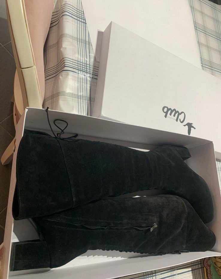 Siyah Süet Dizüstü Fermuarlı Topuklu Çizme - Görsel 5