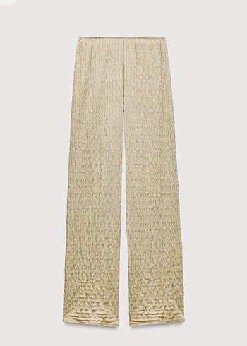 Kadın Bej Keten Pileli Midi Pantolon - Görsel 2