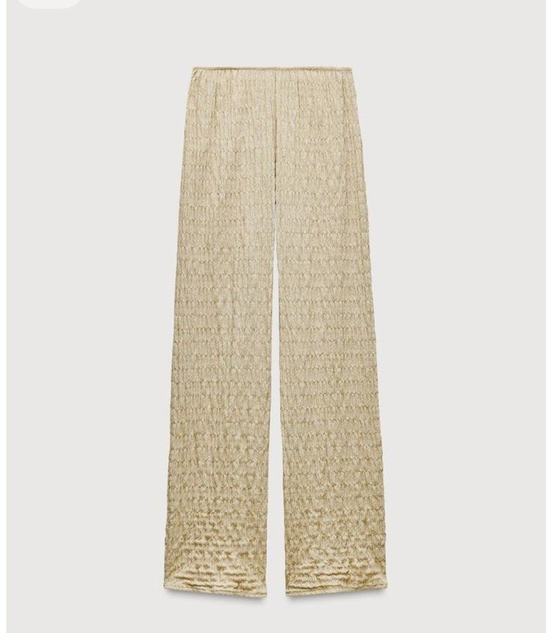 Kadın Bej Keten Pileli Midi Pantolon - Görsel 2