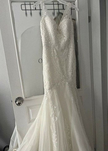 V Yaka A Kesim Beyaz Gelinlik - Görsel 2