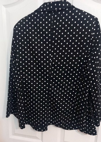 Düğmeli Puantiyeli Siyah Kadın Blazer Ceket - Görsel 4