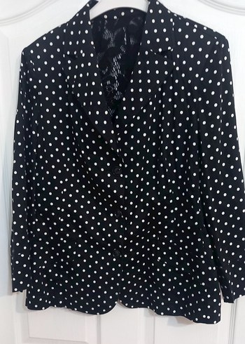 Düğmeli Puantiyeli Siyah Kadın Blazer Ceket - Görsel 2