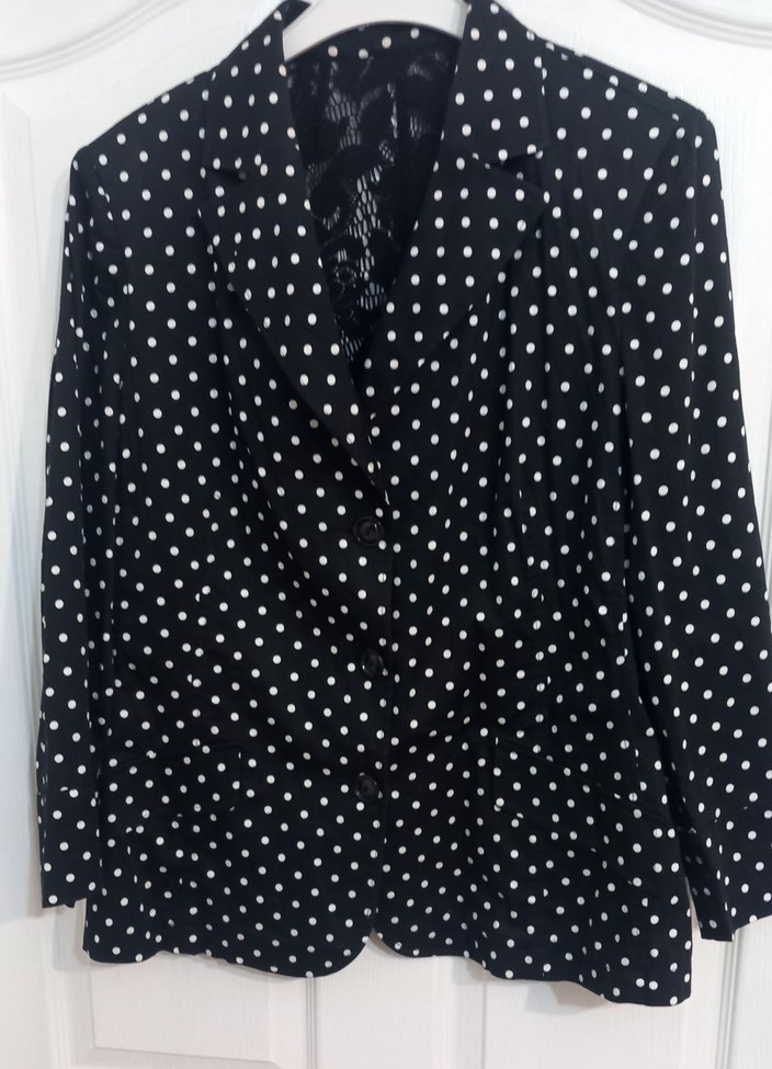 Düğmeli Puantiyeli Siyah Kadın Blazer Ceket - Görsel 2