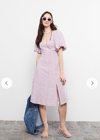 LC Waikiki Lila Midi V Yaka Günlük Elbise