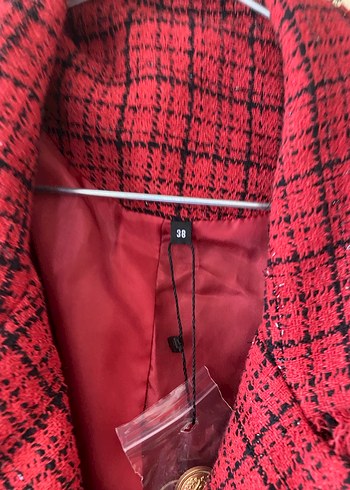Trendyol & Milla Düğmeli Kırmızı Ekose Mini Blazer