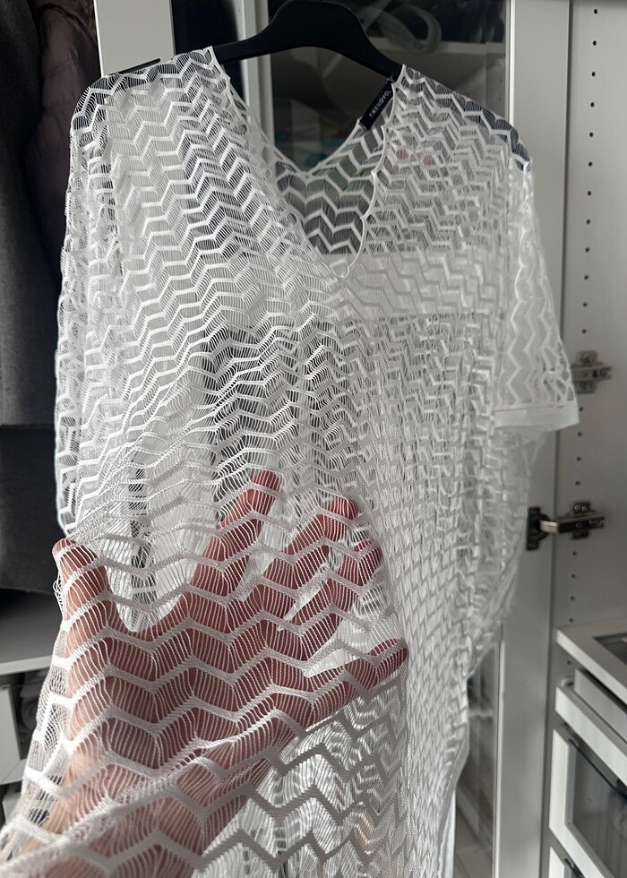 Beyaz tül plaj elbisesi - Görsel 3