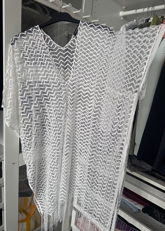 Beyaz tül plaj elbisesi - Görsel 2