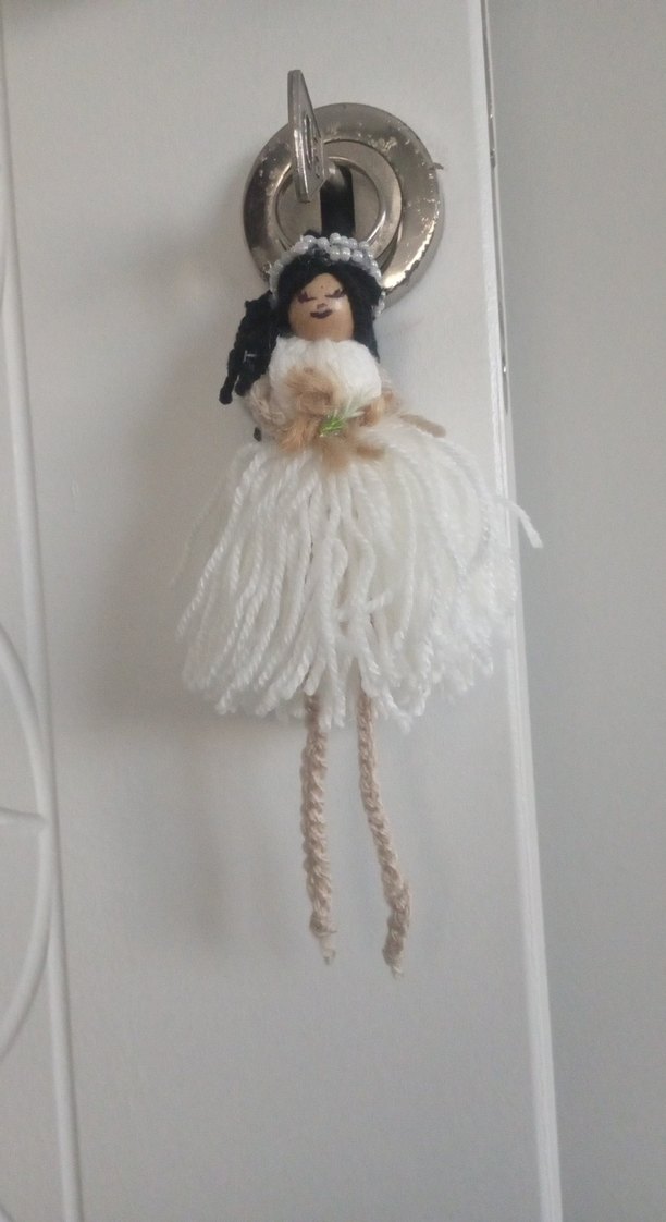 Beyaz El Örgüsü Bebek Anahtarlık - Görsel 4