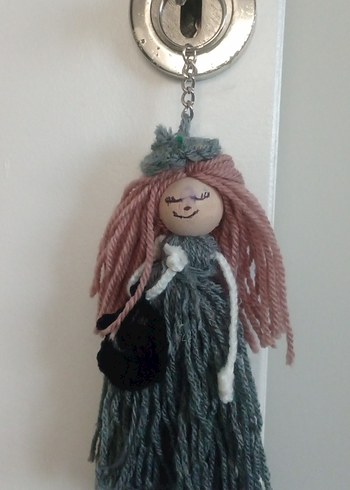 Gri Elbise ve Pembe Saçlı Bebek Anahtarlık - Görsel 2