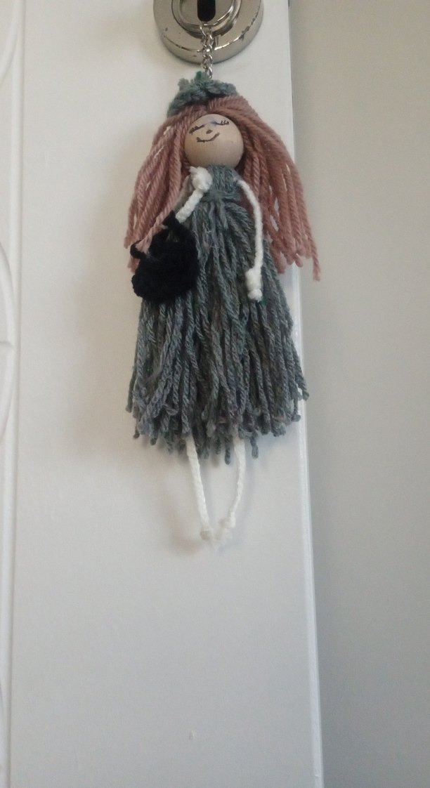 Gri Elbise ve Pembe Saçlı Bebek Anahtarlık - Görsel 4