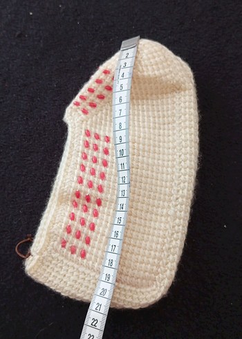 Beyaz Nakışlı Kız Çocuk Örgü Ev Terliği - Görsel 3