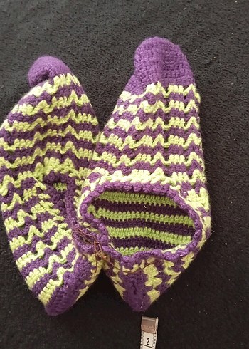 Mor yeşil Örgü Kız Ev Terliği - Görsel 2